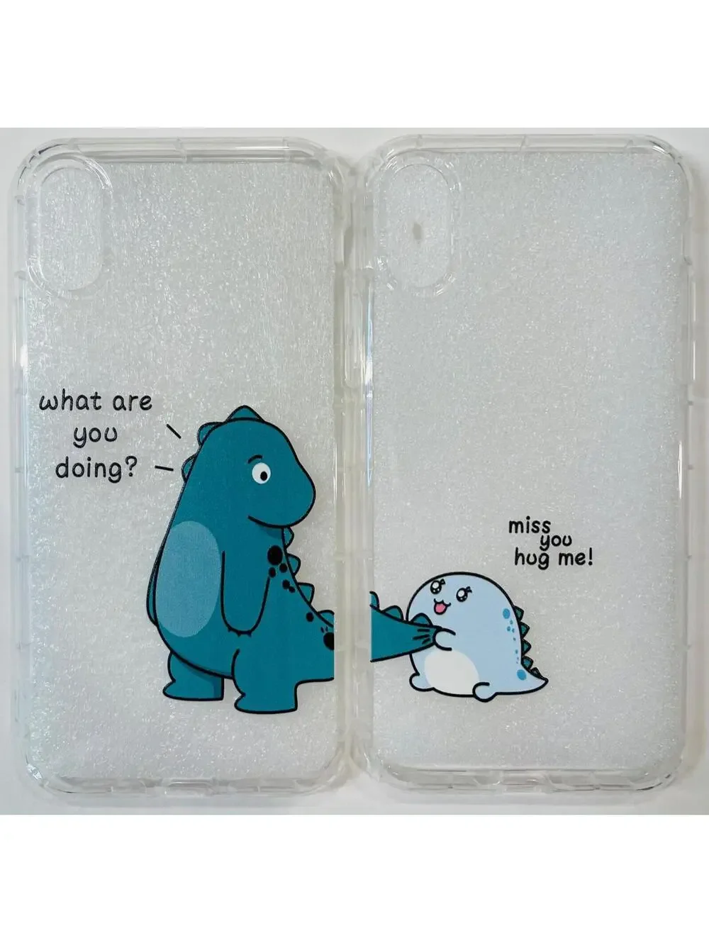 Cute Cartoon Dinosaur Clear iPhone 12/11/XR/XS/X/8/7 Phone Case Cover SET OF 2